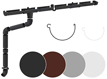 Juego completo de canalón RAINWAY L (1 lado del tejado) - plástico PVC-U en 4 colores, recomendado para superficies de tejado > 100m² (juego para un mínimo de 12 metros, blanco)