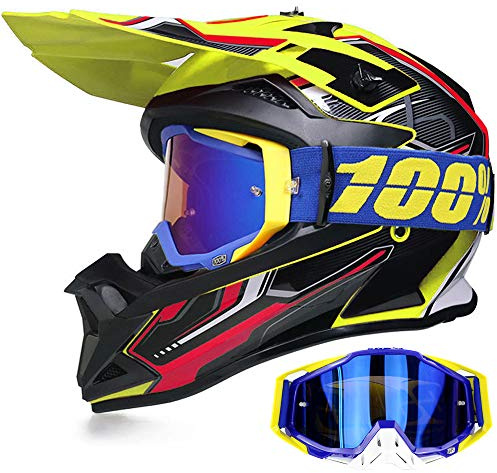 YASE Motorradhelm Crosshelm mit Brille, Motocross Helm/Enduro Downhill Helm, Offroad Motorradbrille Herren/Damen Full Face MTB Helm für Moped/ATV/Mountain Bike (Schwarz/Gelb/Rot,L (56-57CM))