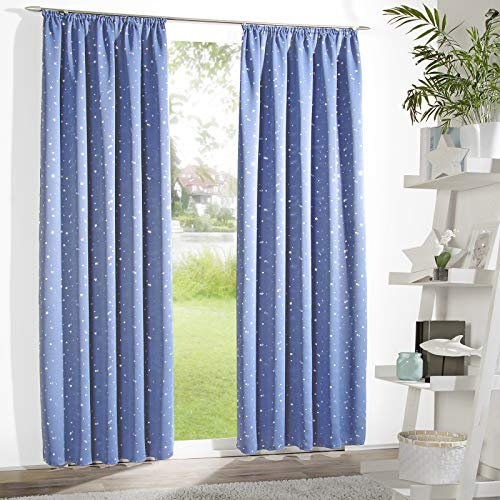 heimtexland ® Verdunklungsgardine Kindergardine Sterne Vorhang Sterne Silber Hellblau Kräuselband 245x135 Typ639