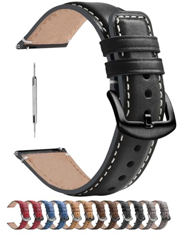 Uhrenarmband 20mm mit Schnellverschluss für Samsung Watch 7/6/5/4 40mm 44mm | Classic Retro Echt Leder Armband für Garmin vivoactive 6/5/3,Venu 2 plus/Forerunner 245/165,Schwarz+Schwarze Schnalle