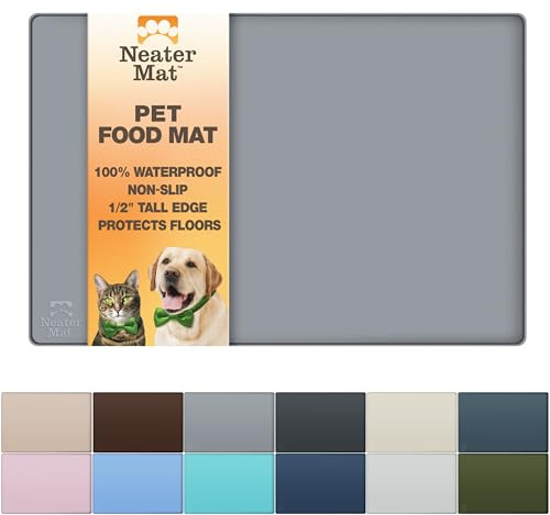 Neater Pet Brands Napfunterlage Hund und Katzen Wasserdicht - Silikon Katzen- und Hundenapf Unterlage - Futtermatte Hund und Katzen Schützt Böden vor Futter und Wasser (61 cm x 40,6 cm, Grau)