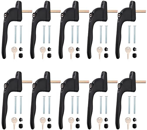 Neoteck Window Handle 10 Pcs UPVC Window Handle Double Glazing Universal Espag Window Handle -White 43mm-Black