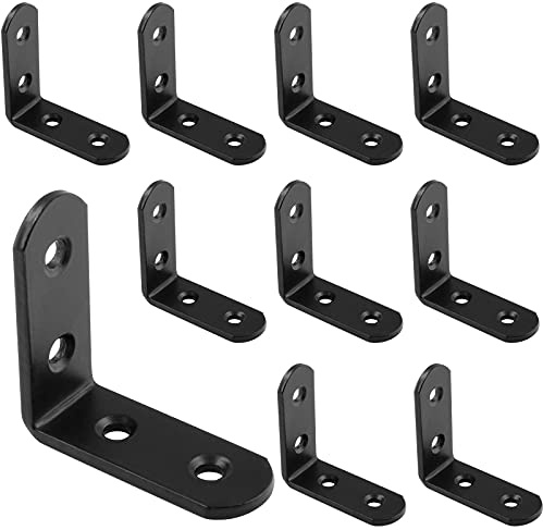 Bonsicoky 8Pcs L Bracket Right Angle Corner Brace, Stainless Steel 2 x 2 Inch Joint Right Angle, Black 90 Degree Shelf Bracket Shelf with Screws for Shelves, Wood Boxes, Furniture