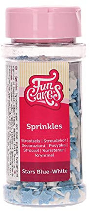 FunCakes Sprinkles Zuckerstreusel, Stars Blue & White, 55 g | Guter Geschmack, Perfekt zum Dekorieren von Eis, Kuchen, Cupcakes, Cake Pops, Donuts und Kekse, Sprinkle Streusel Mix