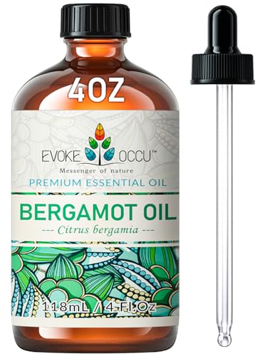 EVOKE OCCU Bergamot Essential Oil for Diffuser Skin & Relaxation | Fresh and Pleasant Scent, Suitable for Study, Work, and DIY Wool Dryer Balls – 118mL / 4 fl oz