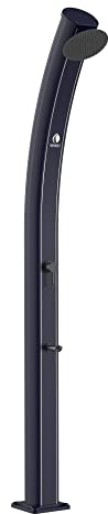 Sined Doccia Blu in Alluminio Ecologica a Energia Solare con Soffione Rotondo 20 cm Miscelatore e Rubinetto Lavapiedi Altezza 226 cm Serbatoio 35 Litri Modello Dafne