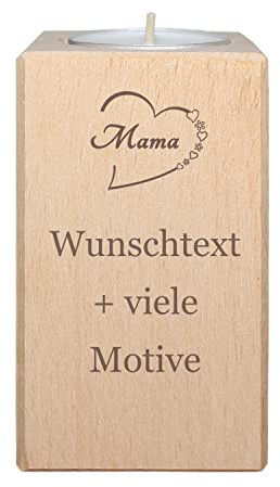 Mama Geschenk - Teelichthalter aus Holz mit Motiv und Gravur - Kerzenständer, Kerzenhalter zum Muttertag, Muttertagsgeschenk, für die Beste Mutter der Welt, inklusive Teelicht - Kerzen