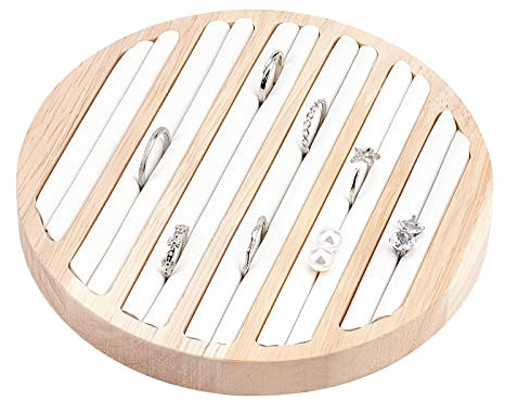 nbeads Holz Schmuck Display Tablett, 6 Schlitz Ring Ohrring Display Speicher Halter Ohrringhalter Schmuckständer Weiß Leder Einsatz Schmuck Organisator, 14.95x1.7 cm