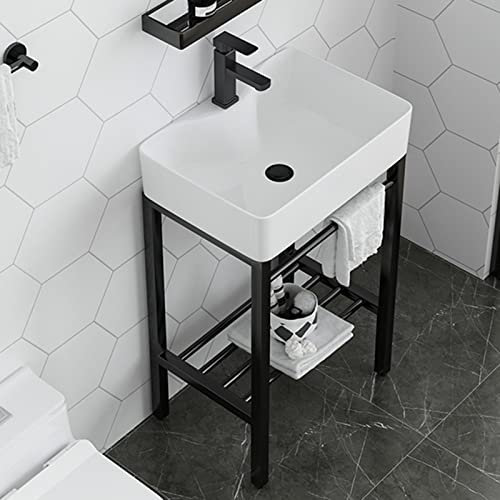 Lavabo in ceramica Bianco Lavatoio Lavello for Esterno e Interno Mobile Lavandino con piedistallo Supporto in Acciaio Inossidabile for ristoranti,bagni,Garage,Magazzini,il Bagno e Toilette ( Size : 48