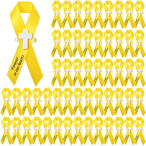 50 cintas funerarias de cruz, cinta conmemorativa, alfileres funerarios, lazo de cinta personalizado con alfileres de seguridad y cruz para eventos funerarios del día del recuerdo de luto (amarillo)