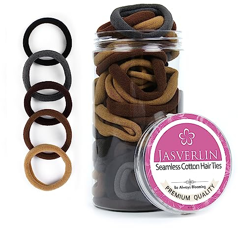 JASVERLIN Nahtlose Haargummis elastisch, Baumwolle Stoff Pferdeschwanzhalter für dicke lockige schwere weiche Haare Styling Zubehör Frauen Mädchen Männer, 1,5 Zoll 100 Stück sortiert (Golden Horizon)