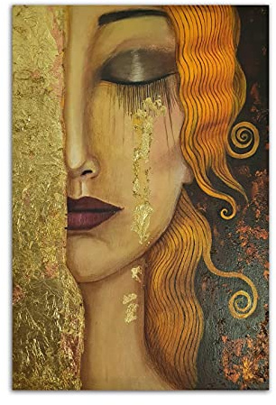 HOPNRU Gustav Klimt Kunstgemälde Freya Goldene Tränen Poster Druck Leinwand Malerei Wandkunst Bild Modernes Zuhause Schlafzimmer Dekor Poster (30x45cm-Ohne Rahmen)
