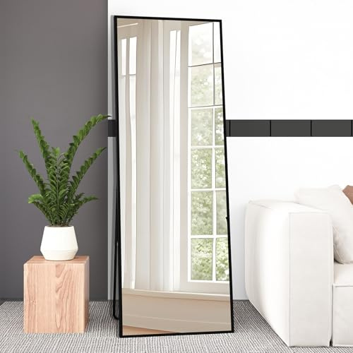 Beauty4U Full Length Mirror 165x60cm, Black | Free Standing, Hanging or Leaning, Rectangle Large Floor Mirror with Aluminum Alloy Frame for Living Room or Bedroom