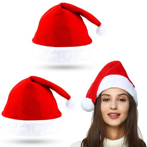 Atuoxing 2 Stück Weihnachtsmütze, Nikolausmütze, Erwachsene Plüsche Weihnachtsmann, Weihnachtsfeier Mütze, Unisex, Verwendet für Weihnachts- und Neujahrskostüm-Partydekoration (A)