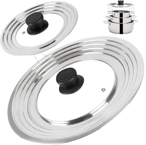 Universal Lids with Tempered Glass Top Fits 6, 7, 8 & 8.2, 9, 10, 11, 12, 12.5 Inch Cookware, Replacement Frying Pan Cover for Pots, Pans and Skillets, Cast Iron Lids for Space Saving