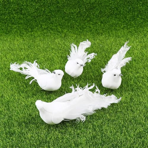 Colombe bianche artificiali, 4 pezzi, uccellini artificiali in schiuma che simulano piccione finto piccione bianco, per la decorazione della casa, giardino, decorazione di nozze