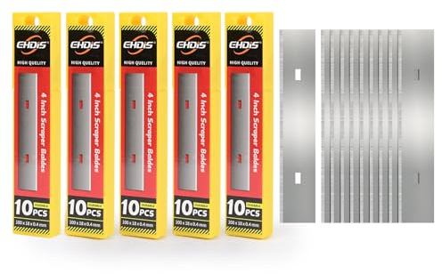 EHDIS 50 stycken reservblad för skrapor 100 mm, blad för färgskrapa, tapetskrapa, mattskrapa, handskrapa, kolstål, extra vassa