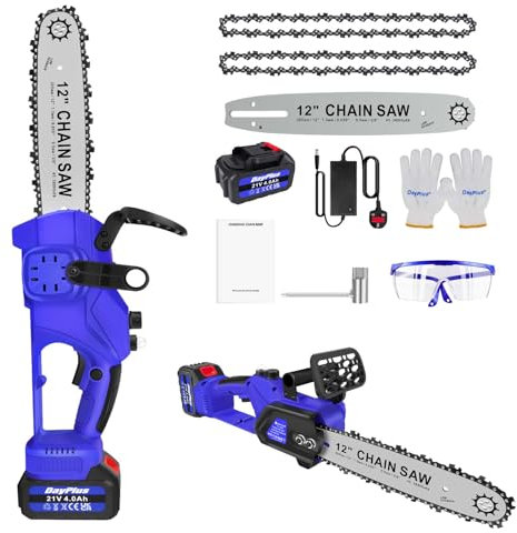 Electric Chainsaw 12 Inch, Cordless Chainsaw with Large Capacity Battery & 2 Chains, Lightweight Battery Chainsaw with Oiler System, Chain Saw with Safety Lock and Strong Motor for Tree Trimming