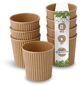 BIOZOYG 50 Stück Kaffeebecher isolierte Pappbecher 100ml / 4 oz Ø 62 mm braun - geriffelt plastikfrei nachhaltige Materialien - Einwegbecher Glühweinbecher