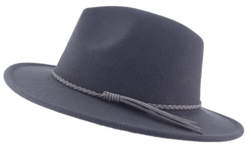 Fedora-Hut für Damen und Herren, Herbst, Winter, Vintage-Stil, Hochzeit, Party, Jazz-Filzhut, Dunkel_Grau, Einheitsgr��e