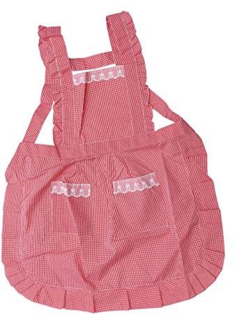 VINTORKY Doppelte Spitzenschürze Aus Polyester Für Küche Und Restaurant Mit Vordertaschen in Rosa