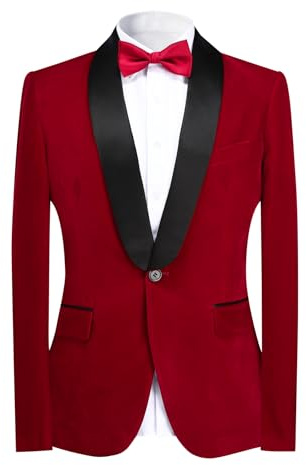 YOUTHUP Blazer Homme Velours Regular Fit 1 Boutons Col Châle Mariage Soirée | Veste de Costume, Velours de Luxe, Infroissable, Tissu de Haute Qualité, pour Dîner Bal Cérémonie