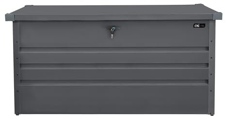 AXI Miles Coffre de jardin en Métal - 400L, Anthracite 132x60x62cm - Coffre de rangement extérieur avec fond et serrure - Meuble Exterieur Rangement Outils de Jardinage, Coussins