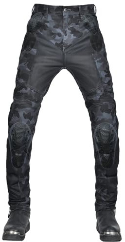 QIYUANT Pantalones de Moto Verano para Hombre Camuflaje Motocicleta Jeans Respirable Resistencia Desgarro Pantalón de Motorista Mujer Retro Casual Elásticos con Protecciones Mejorada (Azul, S)