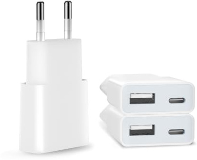 USB Ladegerät 5W Slim Ladestecker Netzteil 5V 1A 2Port USB C+ USB A Netzstecker Adapter, Steckdosenadapter für iPhone,eBook Reader, Xperia, MP3, Smartphone（Weiß） (Thickness 1.45cm/3packs)