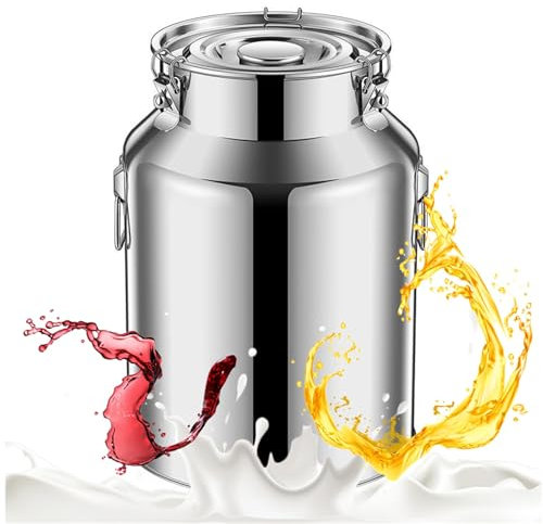 ZHANGMIN Bidone del Latte in Acciaio Inossidabile, Secchio del Latte, Brocca del Latte Resistente con Coperchio, Secchio del Latte in Acciaio Inossidabile 201 con Design Ermetico(8L)