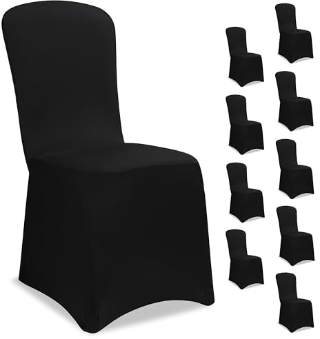 DETEX® Stuhlhussen 10er Set Schwarz Stretch Dehnbar 30°C Waschbar Hochzeit Stuhlbezug Hussen für Stühle Bezug Überzug Esszimmerstühle ohne Armlehne