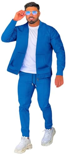 DONYKARRY Herren 2-Teilige Sporthemd mit Baseballkragen Sweatsuit Sets Dünner Male Trainingsanzug-Sets Mit Durchgehendem Reißverschluss, Trendige Jacke Anzug Sommer Outfits(Blau,M)
