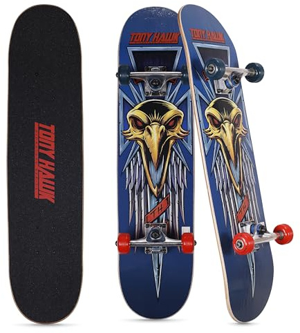 Tony Hawk 31 inch Skateboard, Tony Hawk Signature Series 2, 9-ply Maple Deck Skateboard for Cruising, Carving, Tricks and Downhill, Dagger/Cross/Skull
