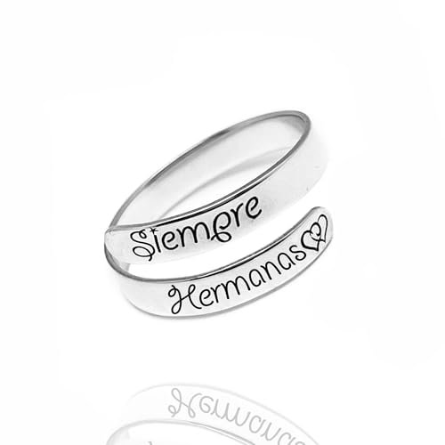 Anillo ajustable en plata de ley 925 para mujer | Grabado “SIEMPRE HERMANAS” | Joya personalizada de amistad, madre e hija o pareja | Regalo único cumpleaños, Día de la Madre (Siempre Hermanas)