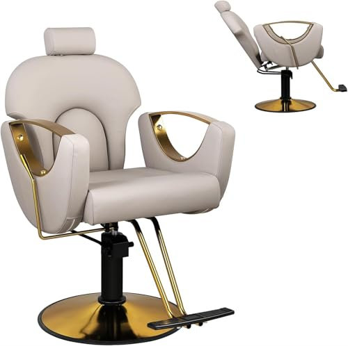 TUPOSTAR Weißer Friseurstuhl Für Friseure Friseurstuhl Für Zuhause Liegendes Styling 360°-Drehung 130°-Neigung Höhenverstellbar,Grau,100X65X90CM