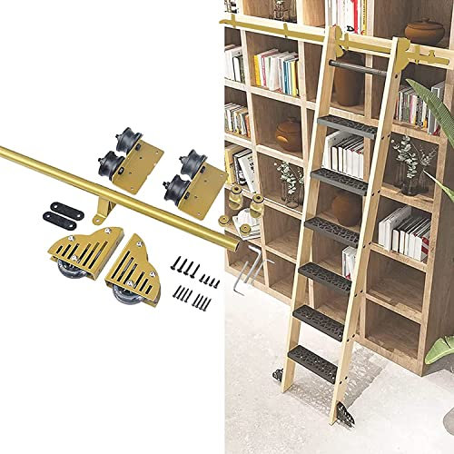3ft 20ft Rolling Ladder Hardware Kit with Round Track Floor Roller and Extension Accessories No Ladder Included Ideal for Home Indoor Loft Library Use