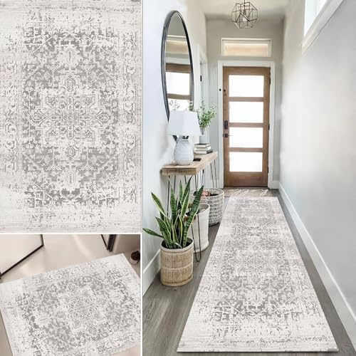 Lanmuvo Teppich Läufer 100x200cm rutschfest Küchen Teppich, Waschbar Teppichläufer Flurteppich Flur Küchenläufer für Korridor, Modern Vintage Teppichläufer für Wohnzimmer, Küche, Anpassbar