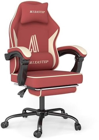 NSMAZXO Gaming Stuhl mit Fußstütze Ergonomisch mit Kopfstütze& Lendenkissen-Bürostuhl mit Premium- Technikstoff&130kg Tragfähig für Esports/Homeoffice/Zocken (Erwachsene/Jugendliche/Kinder)