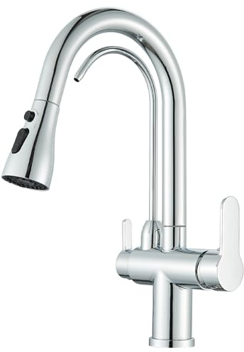 Grifo de Cocina 3 Vías Ósmosis,Grifo de Cocina para Osmosis con 2 Palancas | Giratorio a 360° Grifo Fregadero Cocina con Dos Asas & Filtro,Fríoy Caliente & Acero Inoxidable,Chrom