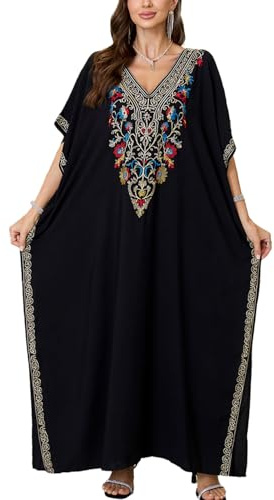 YouKD Wemen's Boho lång kaftan klänning maxi cardigan en storlek myskläder bikini coverups, U Svart, one size