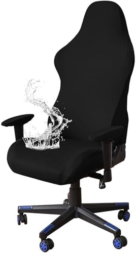 WYLEBER Funda para Silla de Juego,Funda para Silla de Oficina Impermeable Elástica,Funda para Silla Giratoria Removible Funda Silla Gaming con Reposabrazos Respaldo de Silla(Black)