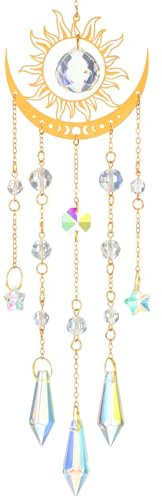 YUXIANLB Crystal Suncatcher Moon Sun Catchers Prisms Wind Chimes for Windows, Rainbow Maker Suncatcher Ornament, Hanging Crystal Wind Chime Gemstone Prism Pendant for Home Garden Decor