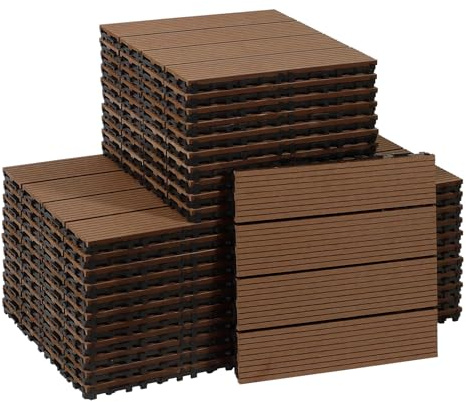 CCLIFE WPC Terrassenfliesen 30 x 30 cm Klickfliesen Balkon Terrasse Braun | Wasserabweisende und rutschfeste WPC-Klickfliesen 30 x 30 cm für Balkon, Terrasse, Garten und einfache Bodengestaltung