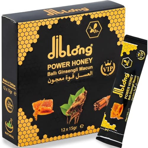 Diblong Miele con Erbe Naturali – Confezione da 12 Bustine da 15g – Miele con Ginseng, Maca e Pappa Reale – Prodotto in Turchia