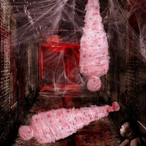 Forbabe 2 uppsättningar halloween rekvisita skrämmande halloween lik 150 cm uppblåsbar docka uppblåsbar docka livstorlek spindelnät spindelnät spöklik festtillbehör