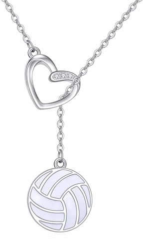 HUKKUN volleyboll-Y-halsband i sterlingsilver med volleyboll-hjärta-lasso-smycke – gåva för volleybollspelare och älskare av sport