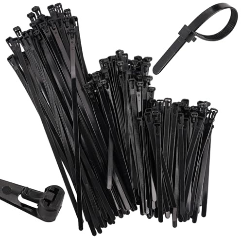 150 Stück Kabelbinder Wiederverschließbar 150/200/300mm Kabelbinder Schwarz | Lang, 7,6 mm UV-Beständig Ultra Starke Kabelbinders, Nylon Universal Cable Tie Buckle für Kabelmanagement, Gartenarbeit
