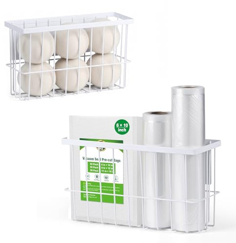 2 Pcs Magnetic Basket Fridge Dryer Ball Holder for Laundry Room Organization and Storage, Magnetic Lint Bin Home Organization for Laundry Room, Kitchen & Office Class School (White, L&XL-2pcs)