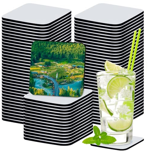 100 Stück Sublimation Untersetzer Blanko 10×10×0,38 cm, Quadratische Getränkeuntersetzer für DIY Druck, Hitzebeständige Coaster für Fotos, Logos, Hochzeiten, Bars & personalisierte Geschenke