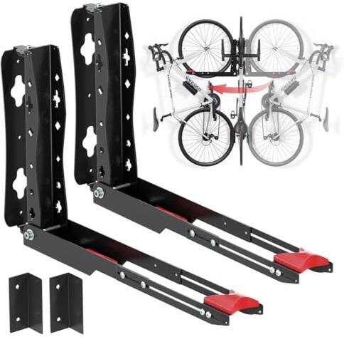 Urban Deco Swivel Bike Wall Mount,Adjustable Bike Hanger,Space Saving Bike Rack Garage,Easy to Load and Unload Bike Rack Wall Mount Can Hold Up to 77 lbs (Black+red 2PK)